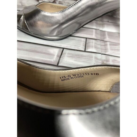 Cole Haan Silver Metallic Leather Peep Toe Pumps Stiletto Heels Women Sz 8.5B US - Picture 11 of 16